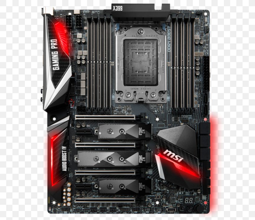 MSI X399 GAMING PRO CARBON AC ATX Motherboard Hardware/Electronic Ryzen Socket TR4, PNG, 709x709px, Ryzen, Atx, Computer, Computer Accessory, Computer Case Download Free