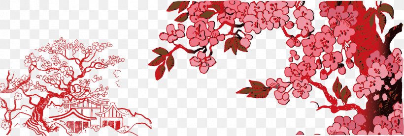 Plum Blossom Euclidean Vector Snow Material, PNG, 1707x577px, Plum, Blossom, Branch, Cherry Blossom, Designer Download Free