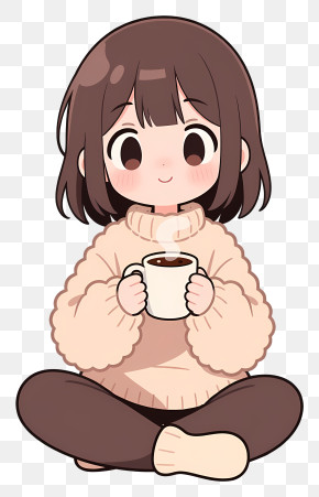 Christmas Anime Girl - Cozy Girl Holding A Mug PNG