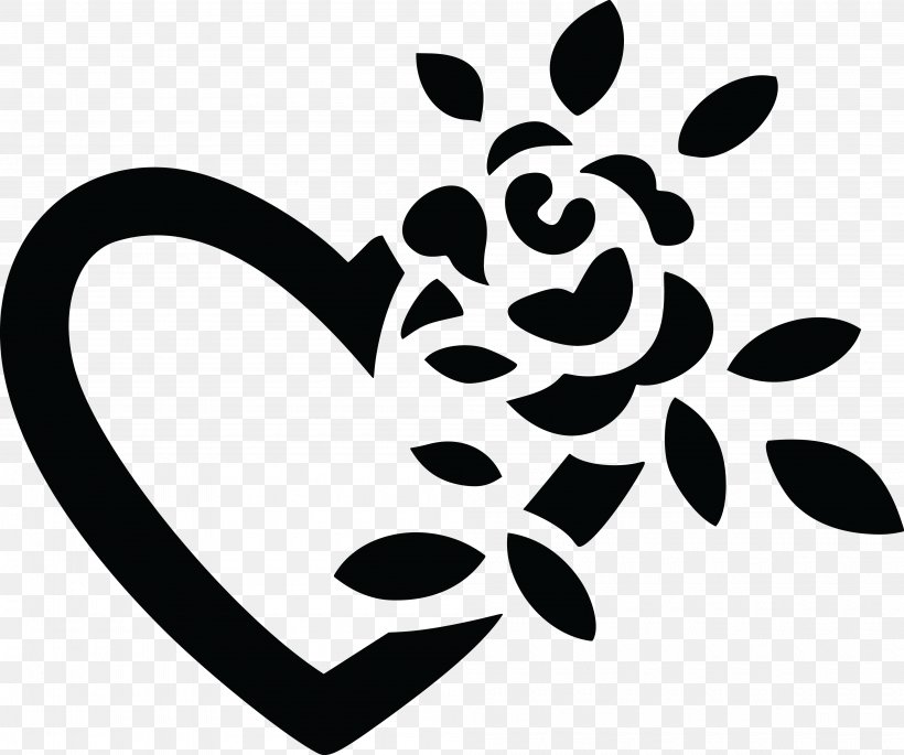 Rose Heart AutoCAD DXF Clip Art, PNG, 4000x3345px, Rose, Autocad Dxf, Black, Black And White, Flora Download Free