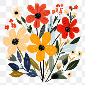 Blooming Flowers - Colorful Flower Illustration PNG