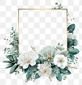 Elegant Gold Floral Square Frame PNG