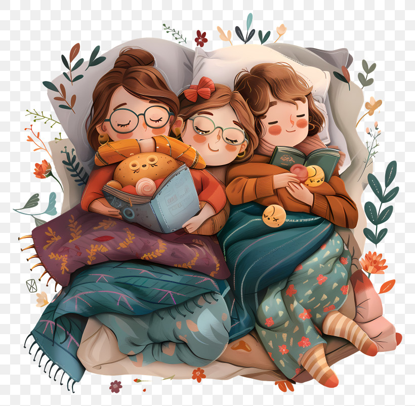 Sleepover Day - Cozy Sleeping Children Illustration PNG