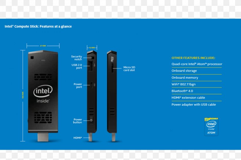 Intel Compute Stick STCK1A Intel Atom Computer, PNG, 902x600px, Intel, Brand, Central Processing Unit, Communication, Computer Download Free