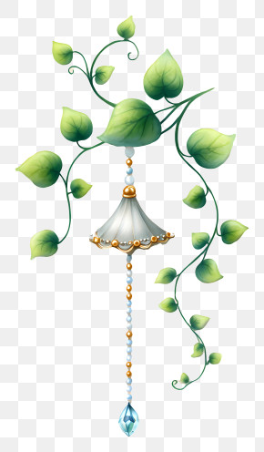 Dangling Bead Strands - Elegant Hanging Ornament With Green Leaves PNG