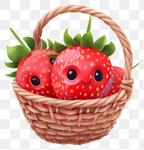 Strawberry Basket Emoji - Cute Strawberries In A Woven Basket PNG