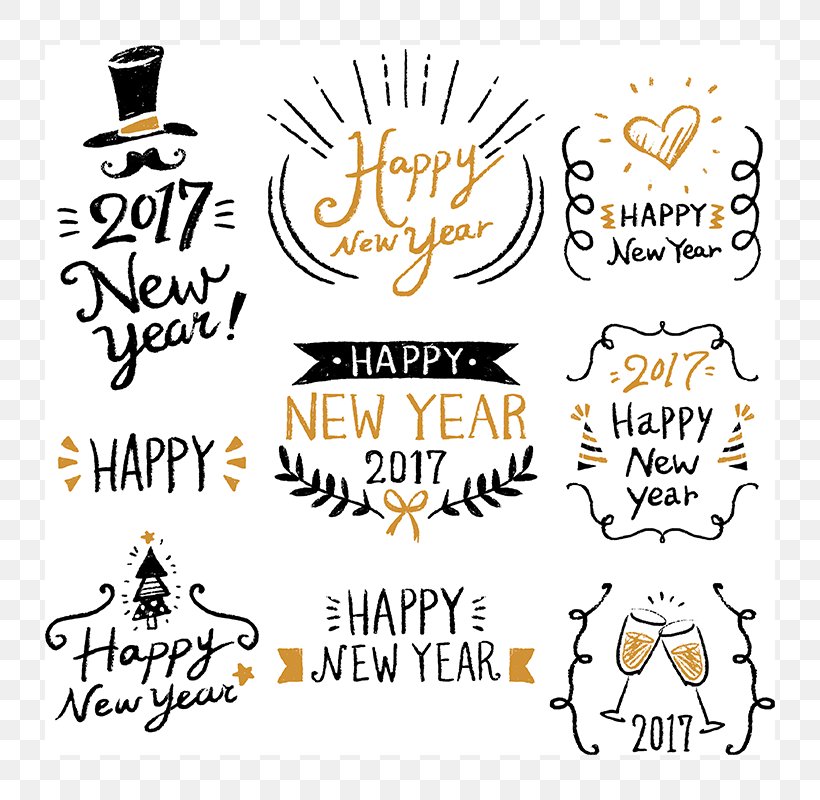 New Year's Day Christmas New Year's Eve Clip Art, PNG, 800x800px, New Year, Area, Black, Brand, Calligraphy Download Free