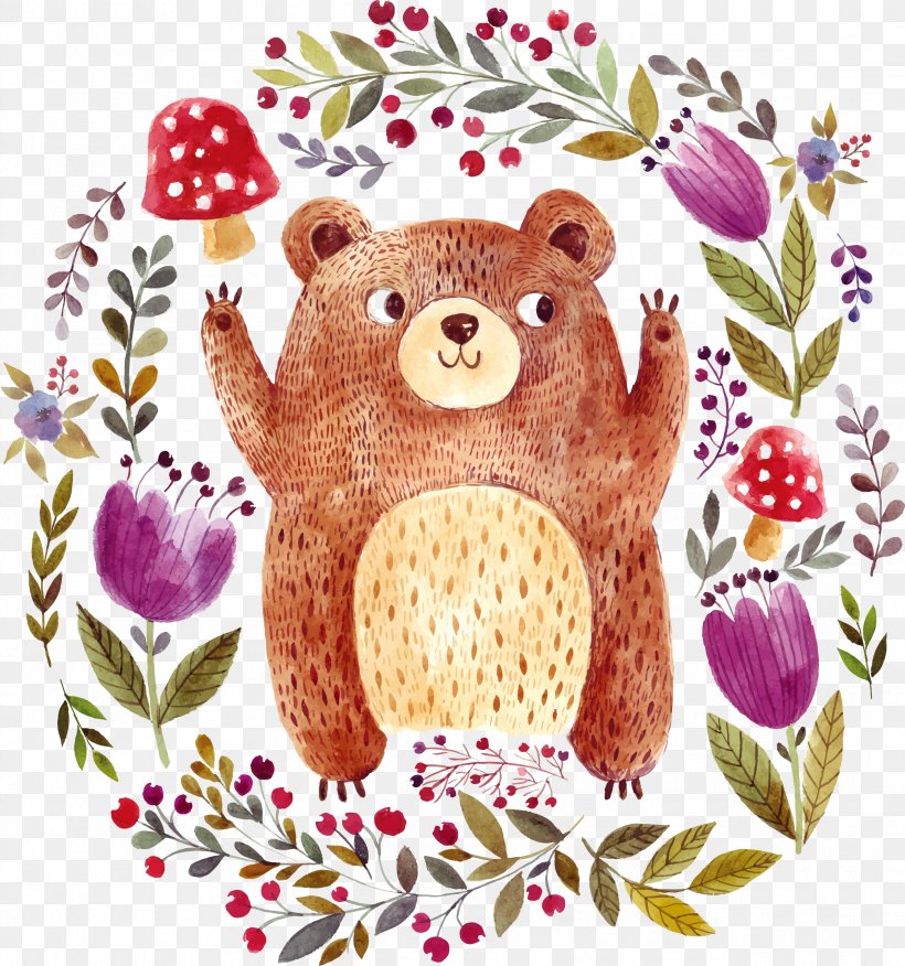 Brown Bear Drawing Illustration, PNG, 2534x2709px, Watercolor, Cartoon, Flower, Frame, Heart Download Free