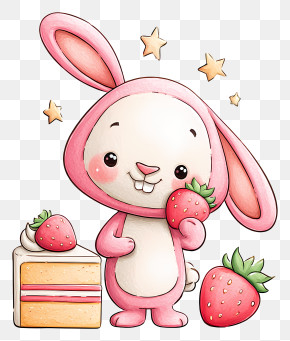 Cute Bunny - Cute Pink Bunny With Strawberry PNG