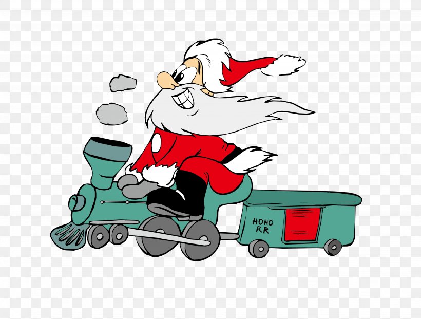 Santa Claus Train Rail Transport Tram Christmas, PNG, 3899x2954px, Santa Claus, Art, Cartoon, Christmas, Christmas Card Download Free