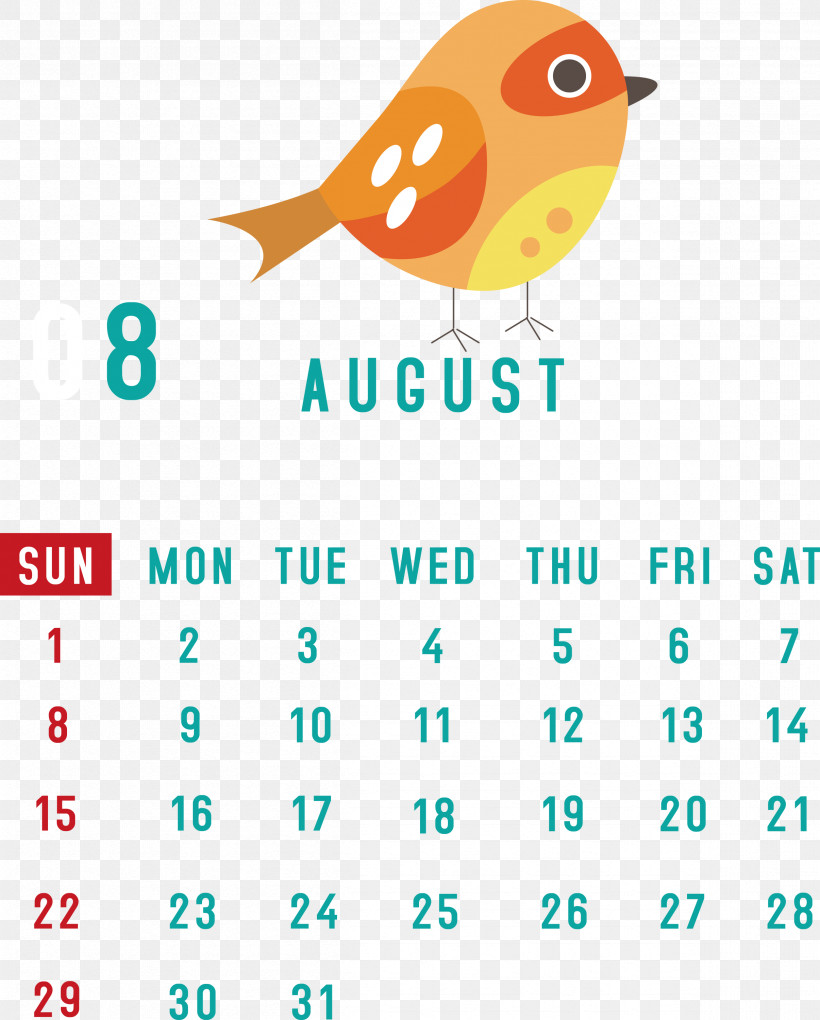 August 2021 Calendar August Calendar 2021 Calendar, PNG, 2411x3000px, 2021 Calendar, Beak, Birds, Calendar System, Line Download Free