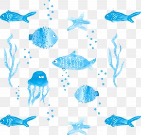 Floating Blue Sea World And Biological - Loose Watercolor Watercolor Painting Fish Illustration PNG