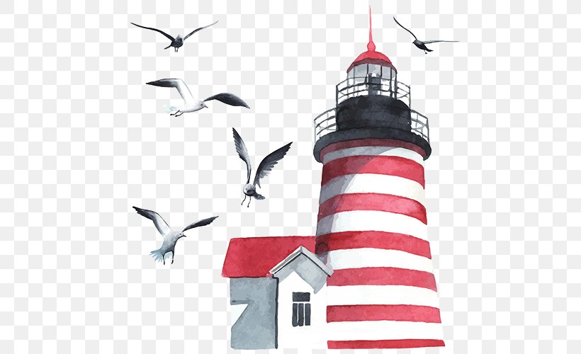 Watercolor Painting Lighthouse Clip Art, PNG, 500x500px, Watercolor Painting, Art, Beak, Bird, Drawing Download Free