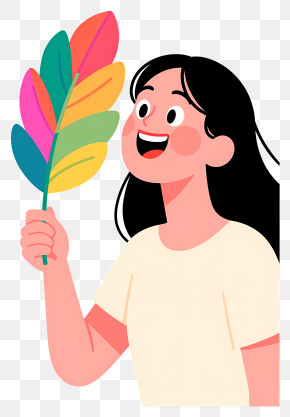 Woman Hiking In Mountain Autumn - Girl Holding Colorful Feather PNG