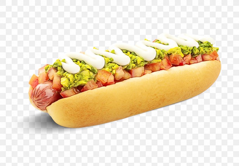 Fast Food Food Chili Dog Hot Dog Dish, PNG, 2048x1427px, Watercolor, Chicagostyle Hot Dog, Chili Dog, Cuisine, Dish Download Free
