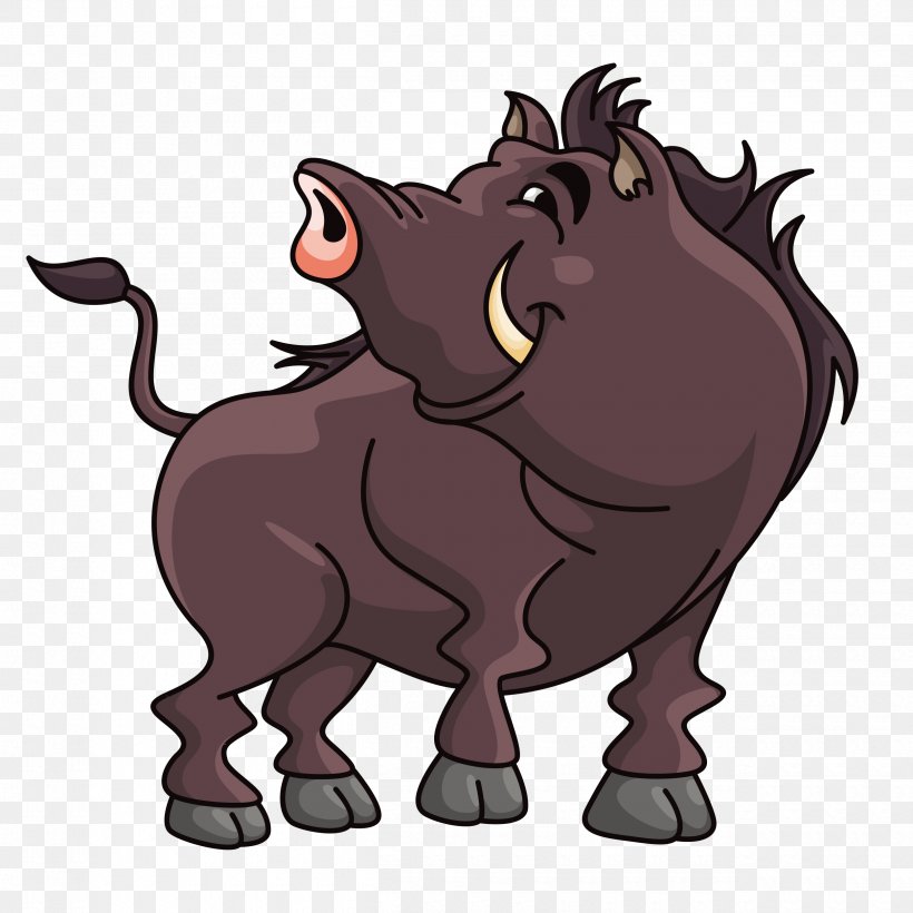 Wild Boar Common Warthog Vector Graphics Clip Art Image, PNG, 2500x2500px, Wild Boar, Bull, Carnivoran, Cartoon, Cattle Like Mammal Download Free