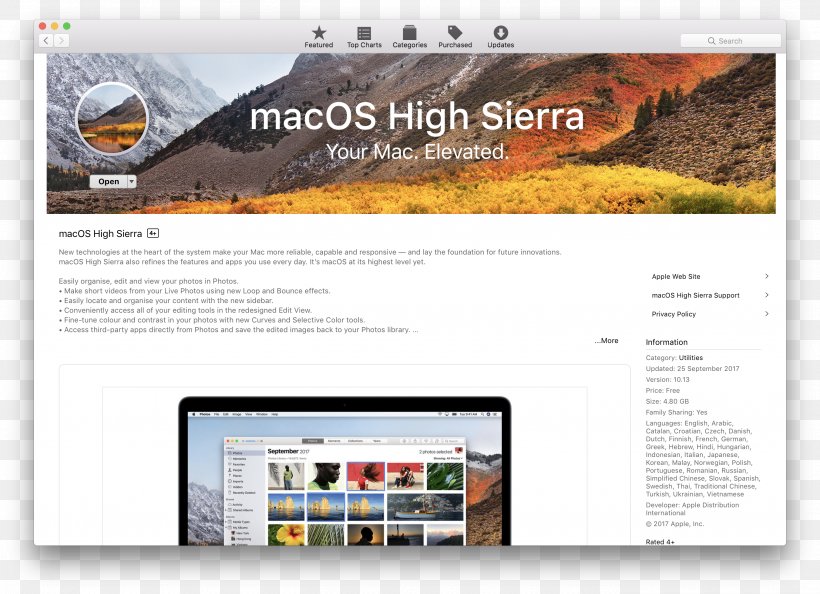MacOS High Sierra Mac App Store Apple MacOS Sierra, PNG, 2704x1960px, Macos High Sierra, App Store, Apple, Brand, Computer Software Download Free