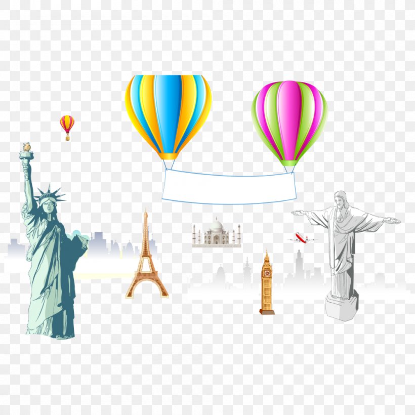 Statue Of Liberty Eiffel Tower Illustration, PNG, 1000x1000px, Statue Of Liberty, Architecture, Balloon, Cartoon, Eiffel Tower Download Free