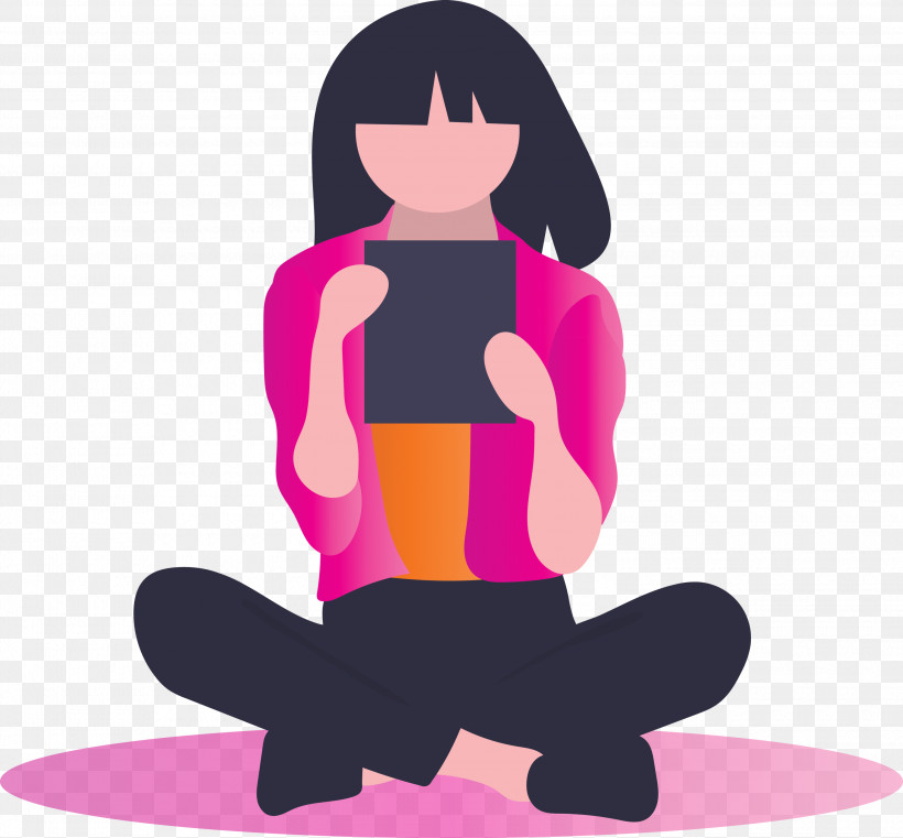 Reading Girl, PNG, 3000x2785px, Reading Girl, Kneeling, Magenta, Physical Fitness, Pink Download Free