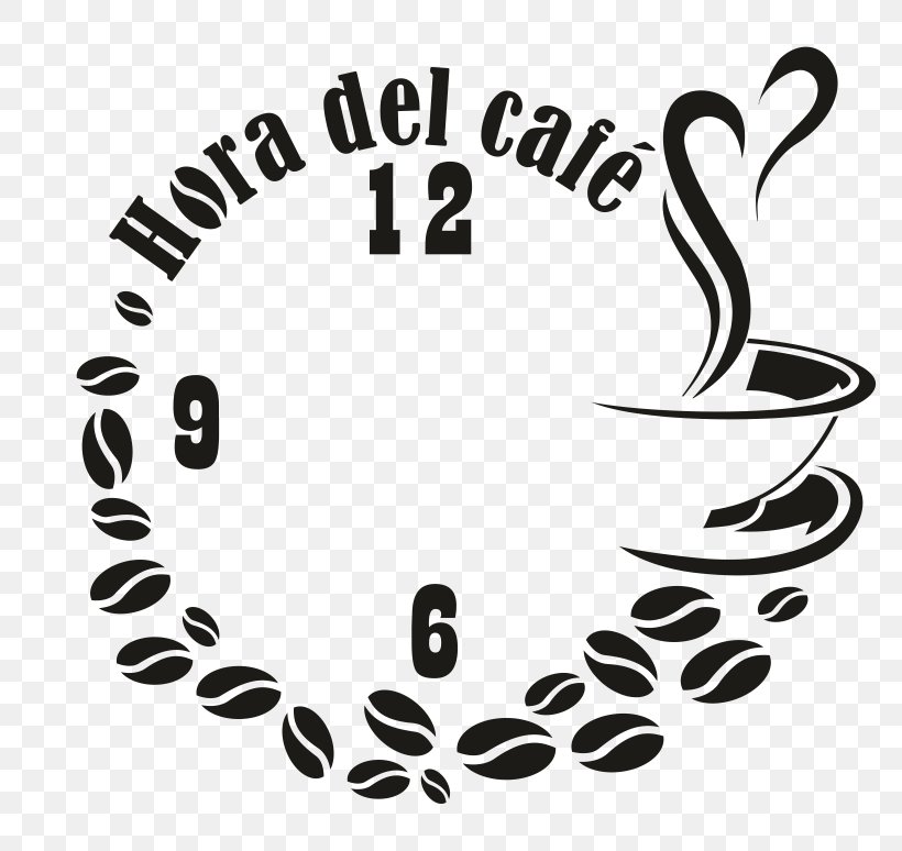 Coffee Cafe Wall Decal Clock Cappuccino, PNG, 800x774px, Coffee, Artwork, Black, Black And White, Brand Download Free