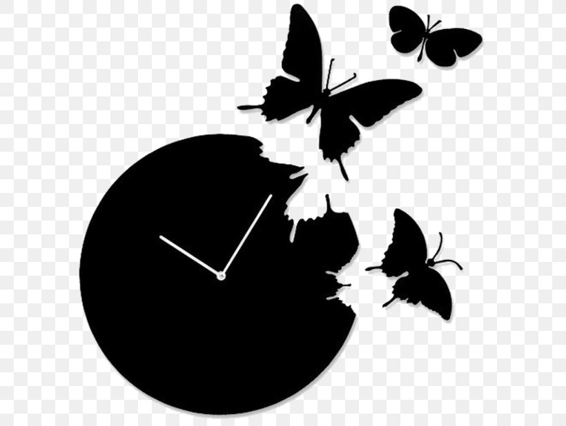 Butterfly Clock Window Time, PNG, 600x618px, Butterfly, Art, Bedroom, Black And White, Brush Footed Butterfly Download Free
