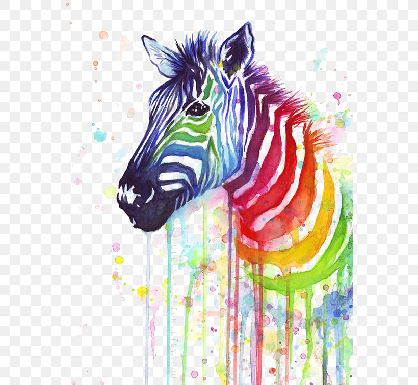 T-shirt Zebra Paper Painting Rainbow, PNG, 564x756px, Tshirt, Art, Fruit Stripe, Head, Horse Like Mammal Download Free