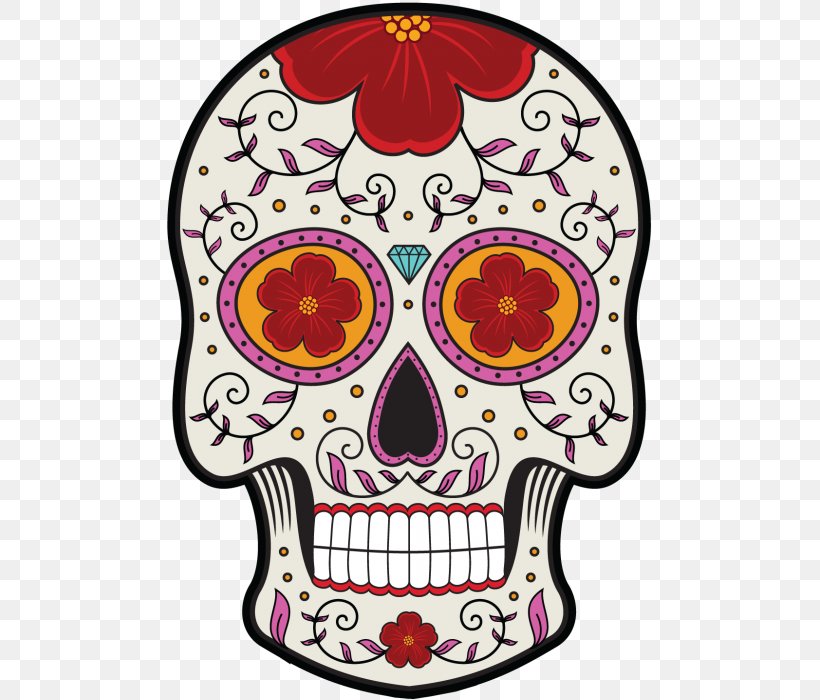 Calavera Mexican Cuisine Skull And Crossbones Death Day Of The Dead, PNG, 487x700px, Calavera, Bone, Day Of The Dead, Death, Flower Download Free