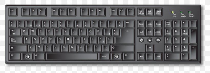 Computer Keyboard Numeric Keypads Space Bar Clip Art, PNG, 1477x520px, Computer Keyboard, Black And White, Computer, Computer Component, Computer Hardware Download Free