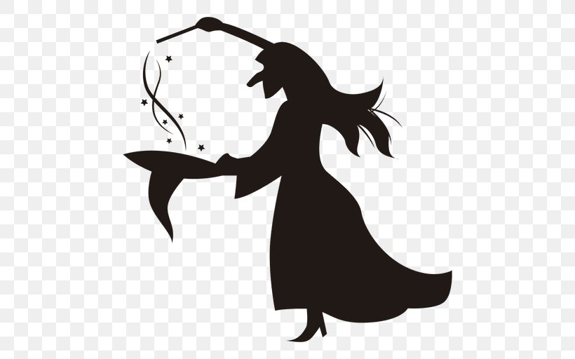 Halloween Silhouette Witch Drawing, PNG, 512x512px, Halloween, Art, Bird, Black And White, Drawing Download Free