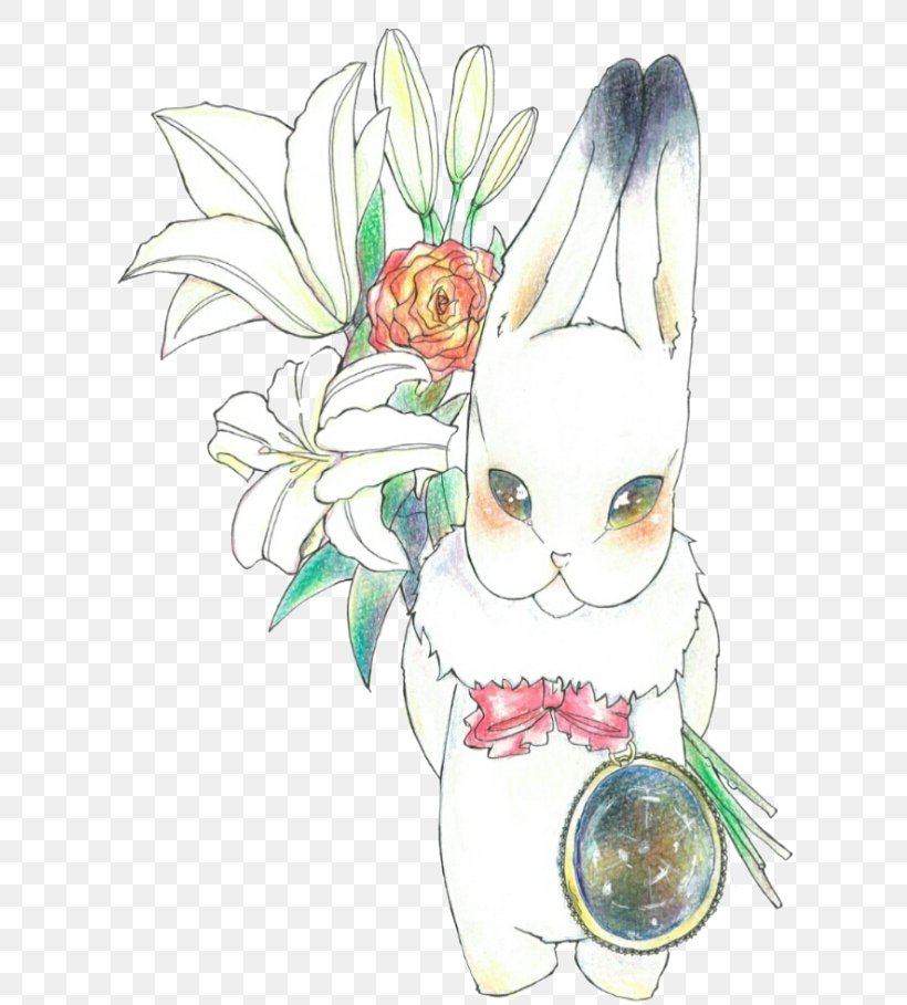 Rabbit Easter Bunny Insect Floral Design, PNG, 636x909px, Rabbit, Art, Cartoon, Cat, Drawing Download Free
