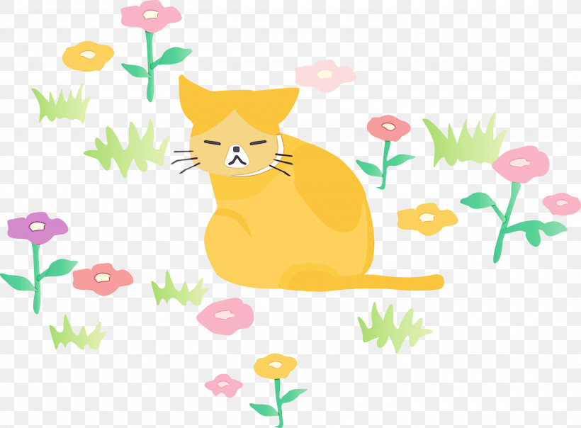 Yellow Cartoon Tail Branch Whiskers, PNG, 3000x2210px, Cat, Branch, Cartoon, Lawn, Meadow Download Free