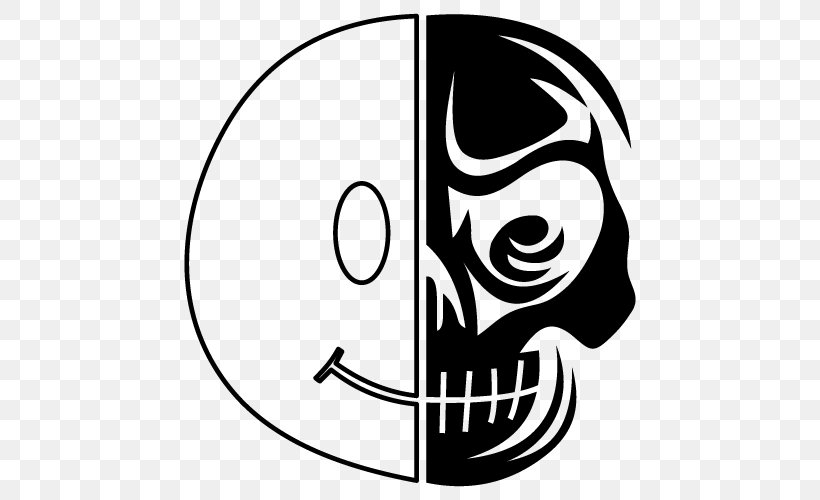 Black And White T-shirt Line Art Two-Face Clip Art, PNG, 500x500px, Black And White, Area, Art, Artwork, Black Download Free