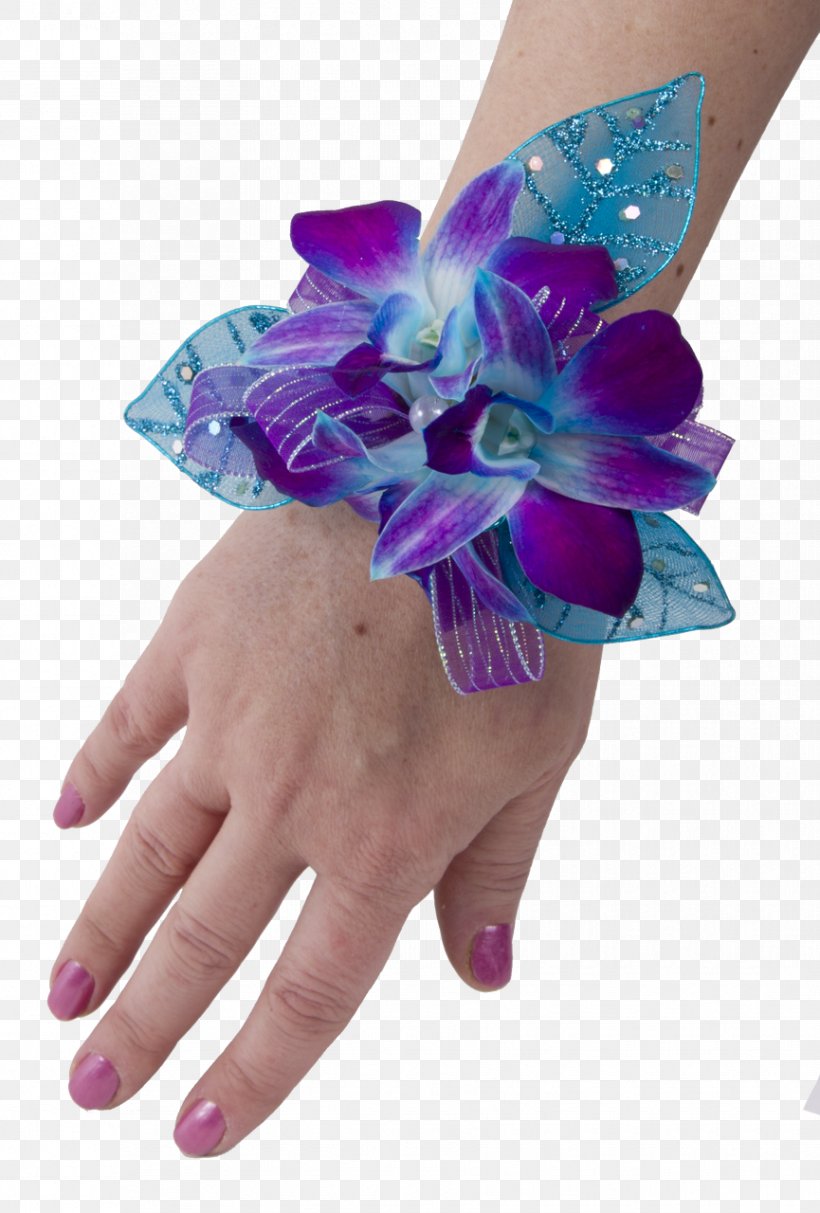 Corsage Purple Cut Flowers Soderberg's Floral & Gift Blue, PNG, 865x1280px, Corsage, Blue, Color, Cut Flowers, Finger Download Free