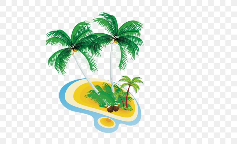 Coconut Tree Sea Flat Design, PNG, 500x500px, 2d Computer Graphics, Coconut, Animation, Arecaceae, Arecales Download Free