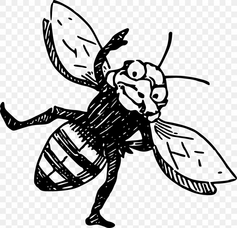 Honey Bee Wasp Illustration, PNG, 1416x1363px, Bee, Art, Beehive, Black And White, Cartoon Download Free