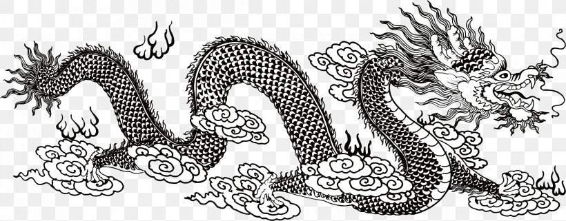 Chinese Dragon Cdr, PNG, 2320x910px, Dragon, Art, Black And White, Cdr, Chinese Dragon Download Free