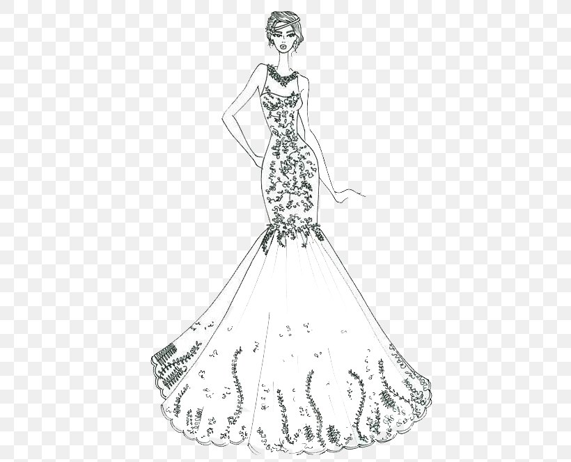 Wedding Dress Ball Gown Sketch, PNG, 632x664px, Dress, Art, Artwork, Ball Gown, Black And White Download Free