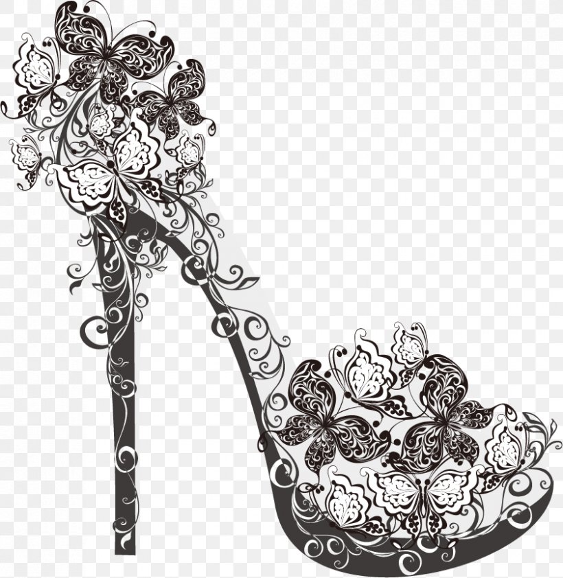 High-heeled Shoe Royalty-free, PNG, 840x863px, Highheeled Shoe, Black And White, Body Jewelry, Flower, Footwear Download Free