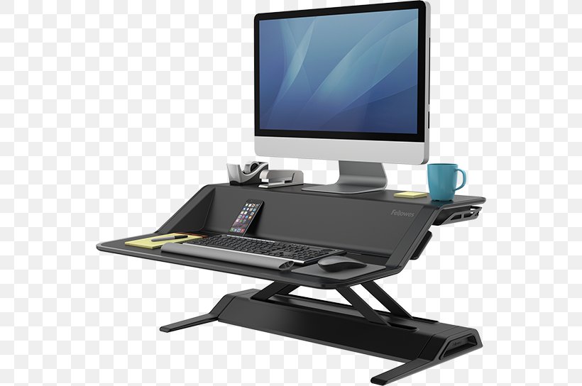 Sit-stand Desk Fellowes Brands Office Depot, PNG, 550x544px, Sitstand Desk, Computer Monitor, Computer Monitor Accessory, Desk, Desktop Computer Download Free