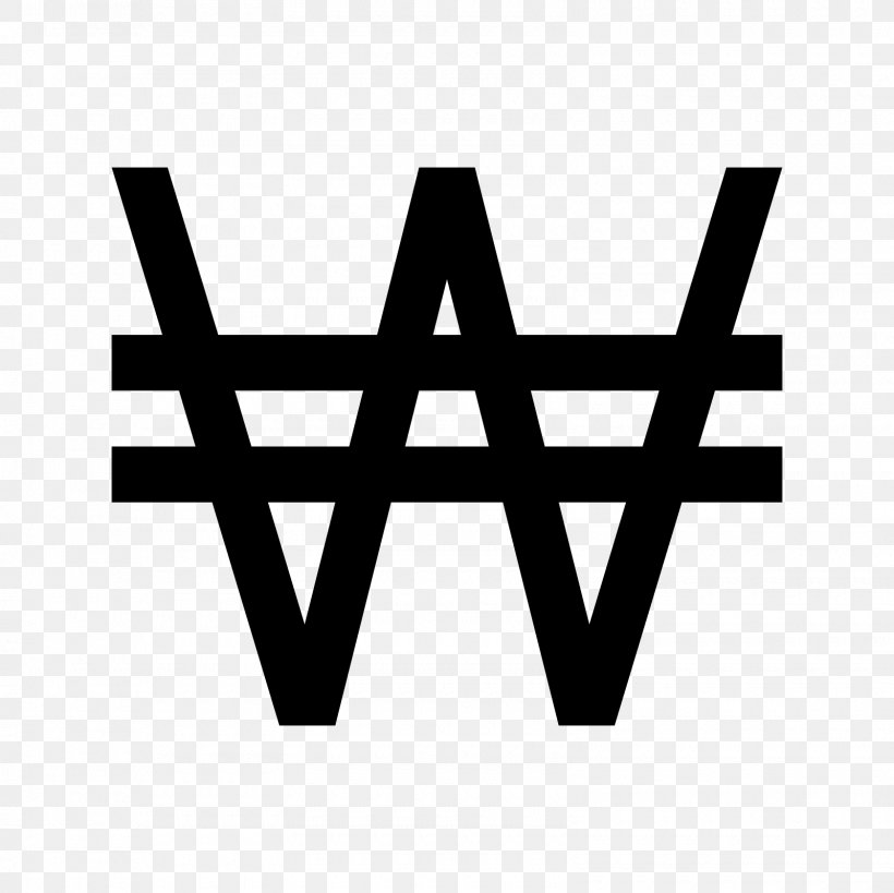 South Korean Won Currency Symbol Won Sign, PNG, 1600x1600px, South Korean Won, Black, Black And White, Brand, Currency Download Free