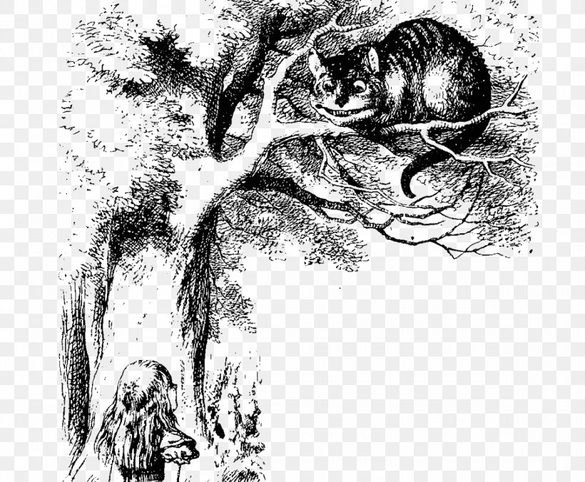 Cheshire Cat Alice's Adventures In Wonderland Mad Hatter March Hare Queen Of Hearts, PNG, 1170x965px, Cheshire Cat, Alice In Wonderland, Alice Through The Looking Glass, Art, Black And White Download Free