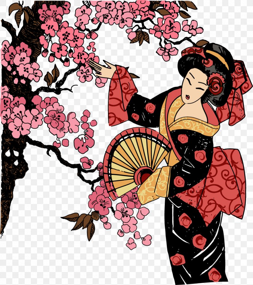 Japan Geisha T-shirt Graphic Design Illustration, PNG, 1050x1181px, Japan, Art, Designer, Flower, Geisha Download Free