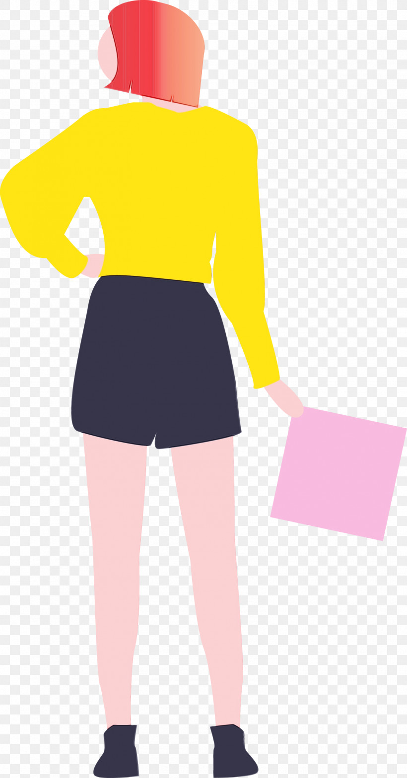 Clothing Yellow Waist Standing Uniform, PNG, 1568x3000px, Woman Holding Paper, Blouse, Clothing, Fashion Lady, Footwear Download Free