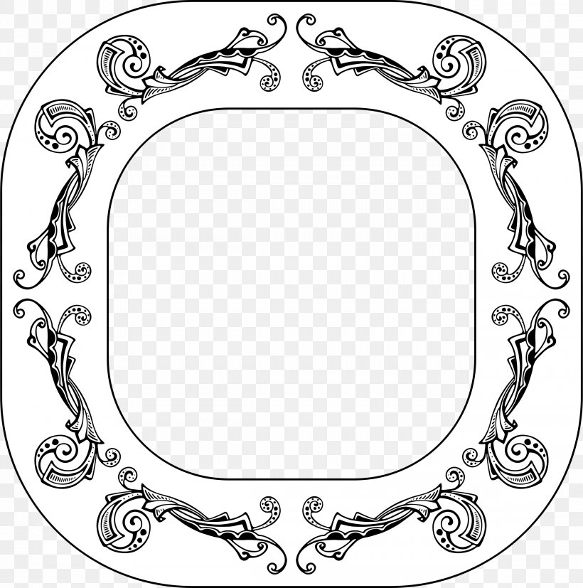 Picture Frames Clip Art, PNG, 2378x2400px, Picture Frames, Area, Black And White, Body Jewelry, Decorative Arts Download Free