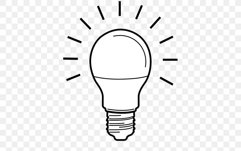 Incandescent Light Bulb LED Lamp Light-emitting Diode, PNG, 512x512px, Light, Area, Black And White, Diagram, Drawing Download Free