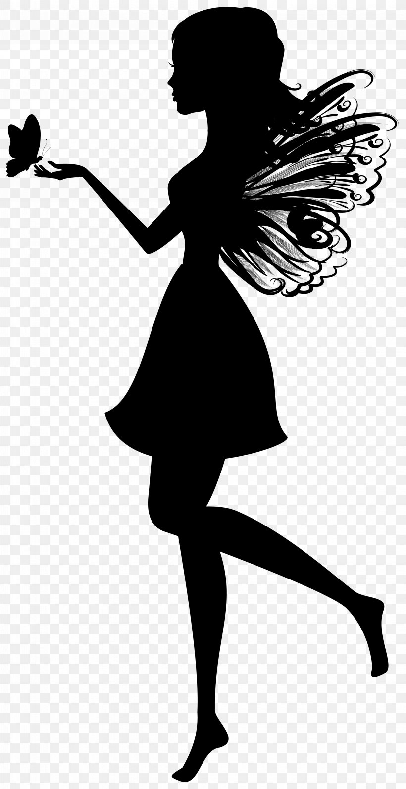 Silhouette Fairy Drawing Butterfly Clip Art, PNG, 4118x8000px, Silhouette, Art, Artwork, Black, Black And White Download Free