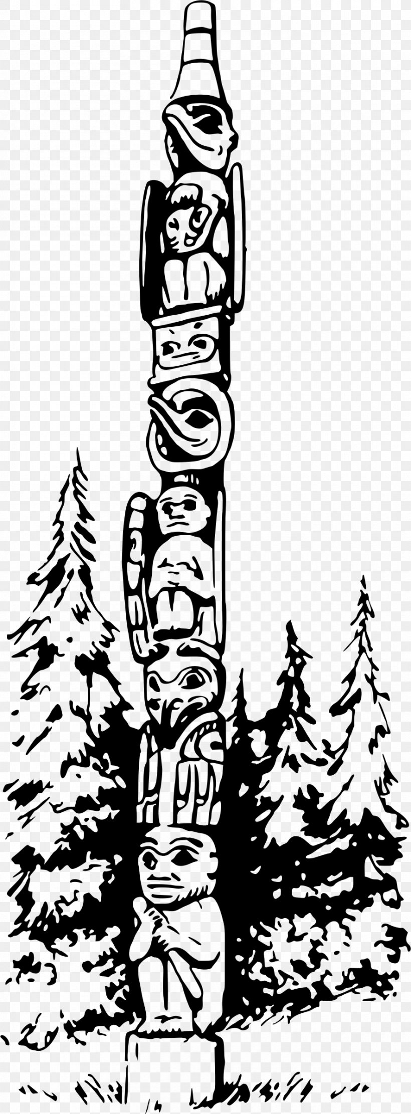 Totem Pole Clip Art, PNG, 885x2400px, Totem, Art, Black And White, Color, Coloring Book Download Free