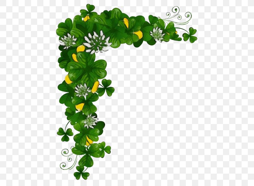 St Patricks Day, PNG, 497x600px, Watercolor, Borders And Frames, Branch, Flower, Grass Download Free