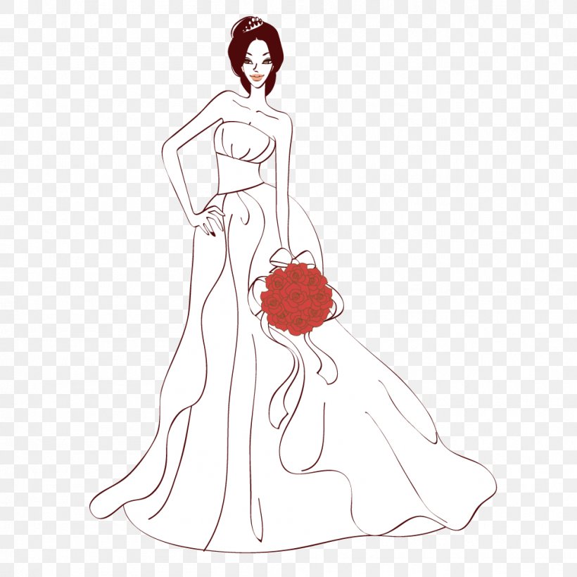 Bride Wedding Dress, PNG, 1001x1001px, Watercolor, Cartoon, Flower, Frame, Heart Download Free