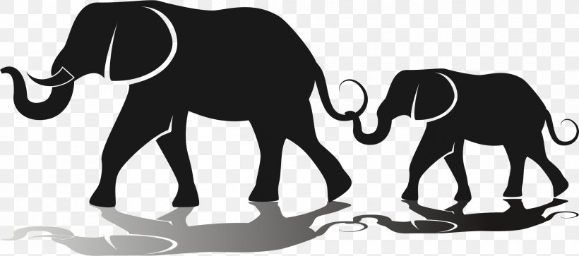 Silhouette Elephant Clip Art, PNG, 2382x1056px, Silhouette, African Elephant, Black And White, Cattle Like Mammal, Elephant Download Free